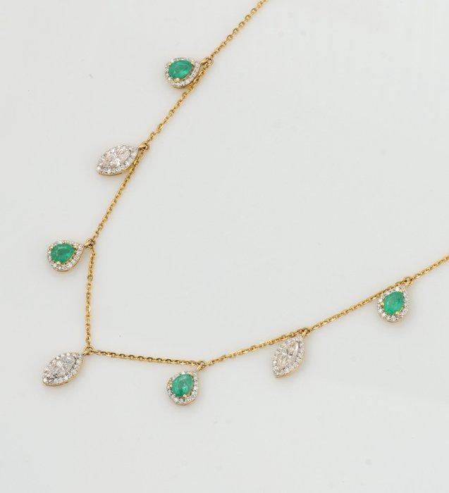 Halsketting - 14 karaat Geel goud - 2.65ct. tw. Smaragd -, Sieraden, Tassen en Uiterlijk, Kettingen