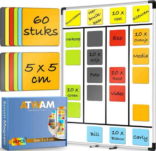 60 Scrum magneten 5x5cm voor whiteboard, Zakelijke goederen, Kantoor en Winkelinrichting | Kantoorartikelen, Verzenden