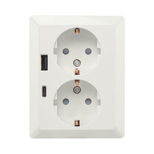 Wandcontactdoos Half Opbouw 2-voudig RA USB A + USB C Alpin, Doe-het-zelf en Verbouw, Elektra en Kabels, Nieuw, Ophalen of Verzenden