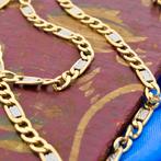 Bicolor gouden Figaro schakel ketting | 51,5 cm, Sieraden, Tassen en Uiterlijk, Kettingen, Ophalen of Verzenden, Gebruikt, Overige kleuren