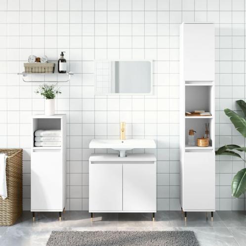 vidaXL 3-delige Badkamerkastenset bewerkt hout wit, Huis en Inrichting, Badkamer | Badkamermeubels, Nieuw, Verzenden