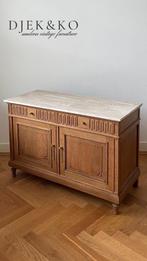 Vintage commode met NIEUW travertin blad, Huis en Inrichting, 100 tot 150 cm, Eikenhout, Ophalen of Verzenden, Zo goed als nieuw