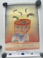 Jean-Michel Folon - Jean-Michel Folon – “L’Europe contre le, Antiek en Kunst, Kunst | Tekeningen en Foto's