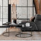 *WOONWINKEL* Ronde Salontafelset Zwart Teak En Metaal, Huis en Inrichting, Tafels | Salontafels, Verzenden, Nieuw