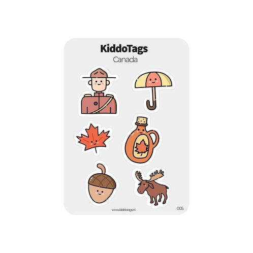 KiddoTags - Sticker Sheet 005 - Canada, Hobby en Vrije tijd, Stickers en Plaatjes, Sticker, Nieuw