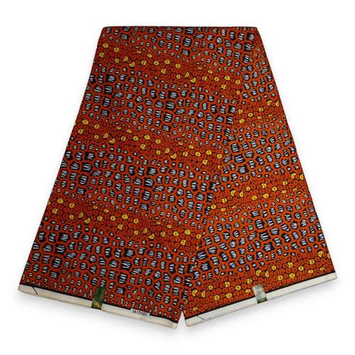 VLISCO stof Hollandais Afrikaanse Wax print - Donker Oranje, Hobby en Vrije tijd, Stoffen en Lappen, Nieuw, Ophalen of Verzenden