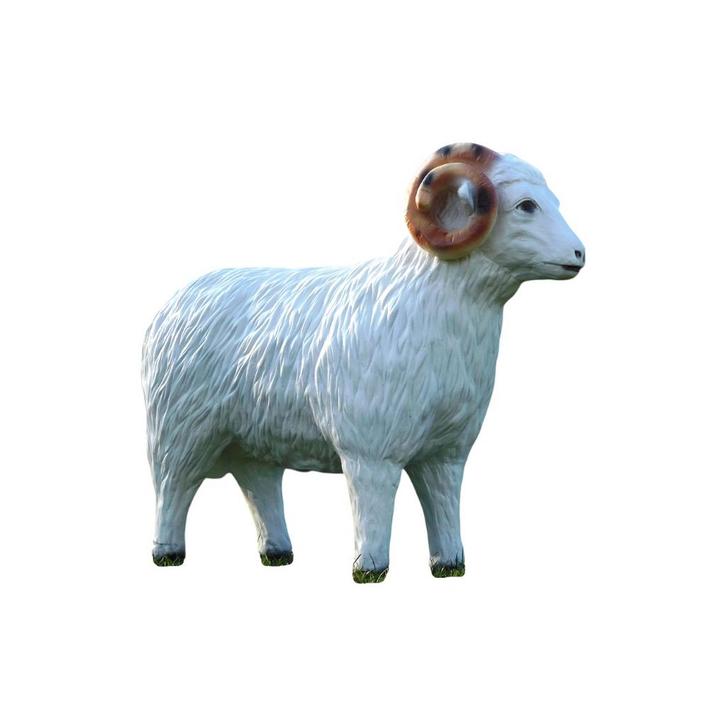 Schaap met hoorns - polystone beeld - 85 cm - wit/bruin, Tuin en Terras, Tuinbeelden, Ophalen of Verzenden