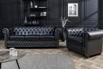 Chesterfield 3-zitsbank 205cm zwart kunstleer klinknagels, Huis en Inrichting, Ophalen of Verzenden, Nieuw