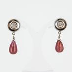 Oorbellen - 18 karaat Witgoud Robijn - Diamant, Sieraden, Tassen en Uiterlijk, Oorbellen, Nieuw
