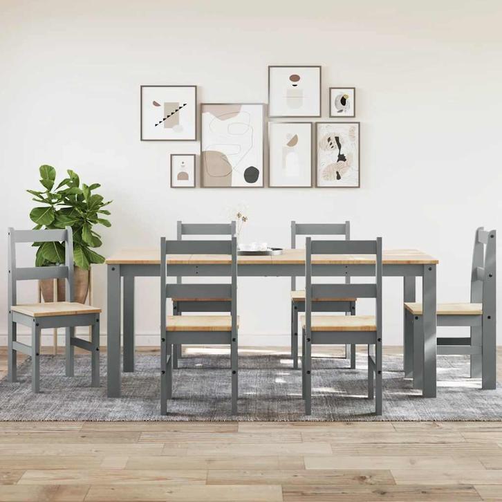 vidaXL 7-delige Eetset Panama massief grenenhout grijs, Huis en Inrichting, Complete eetkamers, Nieuw, Verzenden