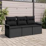 vidaXL Tuin Sofa Set met kussen met opslag 3 pcs Zwart Poly, Tuin en Terras, Tuinsets en Loungesets, Verzenden, Nieuw, Rotan