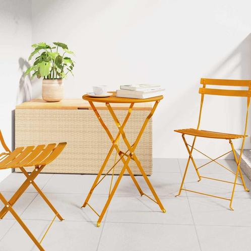 vidaXL Bistrotafel Mosterdgeel Ø50x71 cm Poedercoating staal, Tuin en Terras, Tuintafels, Nieuw, Metaal, Verzenden