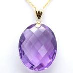 Ketting met hanger - 18 karaat Geel goud Amethist
