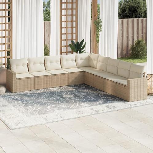 vidaXL 9-delige Loungeset met kussens poly rattan beige, Tuin en Terras, Tuinsets en Loungesets, Loungeset, Nieuw, Rotan, Verzenden