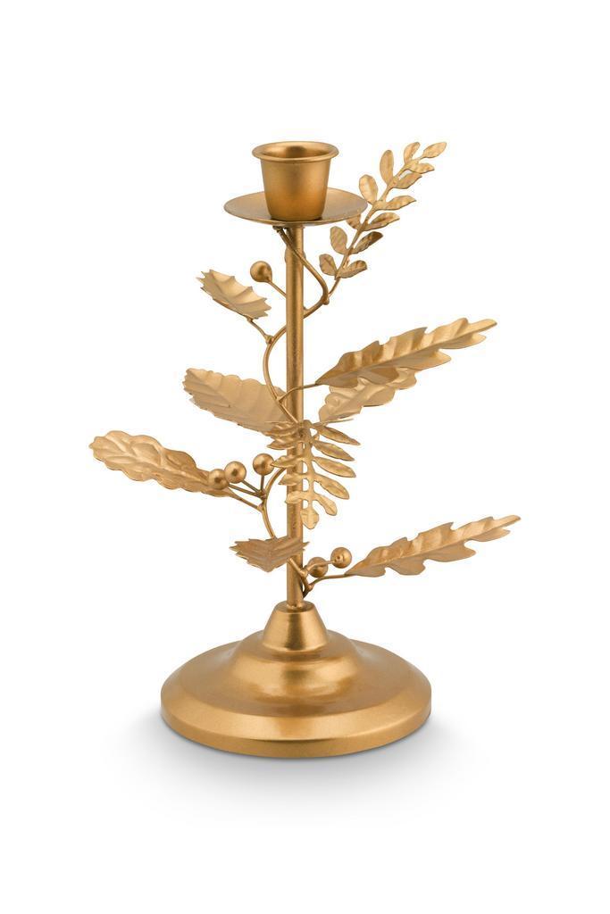 Goud kleurige metalen kandelaar met bladeren - Pip Studio, Huis en Inrichting, Woonaccessoires | Kandelaars en Kaarsen, Minder dan 25 cm