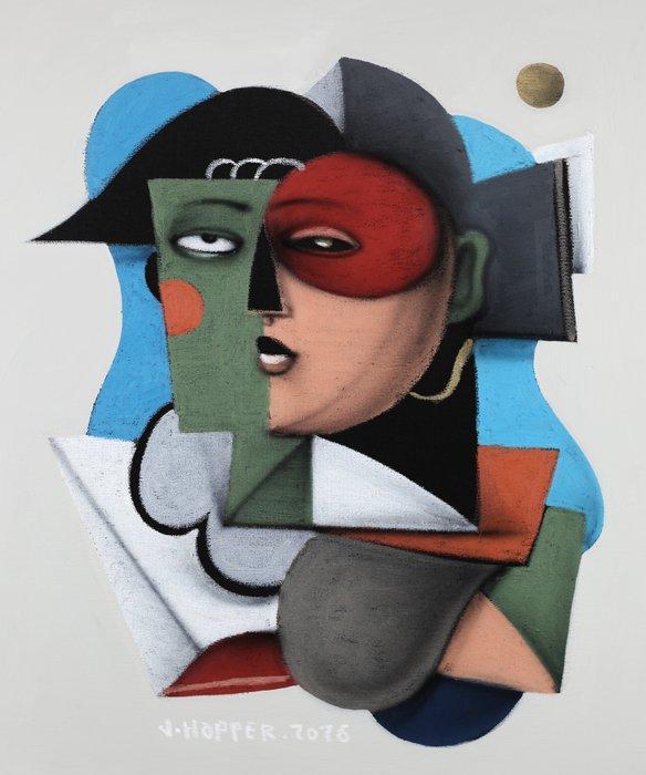 Jone Hopper - Portrait dArlequin (variation), Antiek en Kunst, Kunst | Schilderijen | Modern