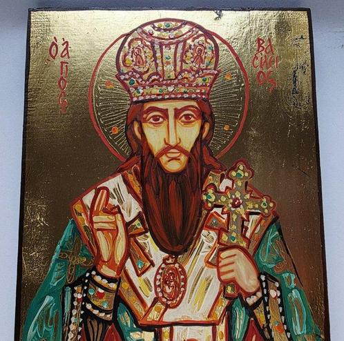 Icoon - Sint Basilius de Grote - Hout, Antiek en Kunst, Antiek | Boeken en Bijbels