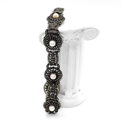 Zilver, 935 Zilveren Parel & Marcasiet - Armband - Art Deco, Antiek en Kunst, Kunst | Designobjecten