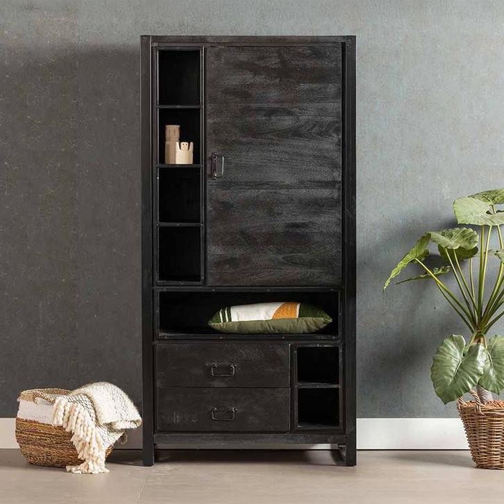 Mangohouten Kast Kelvin 100 Zwart, Huis en Inrichting, Kasten | Overige, Nieuw, Verzenden