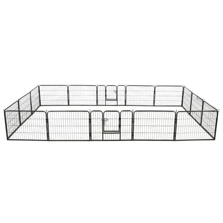 vidaXL Hondenren met 16 panelen 60x80 cm staal zwart, Dieren en Toebehoren, Honden-accessoires, Nieuw, Verzenden