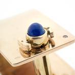Gouden manchetknopen met azuurblauwe Lapis lazuli stenen, Ophalen of Verzenden, Goud, Met edelsteen