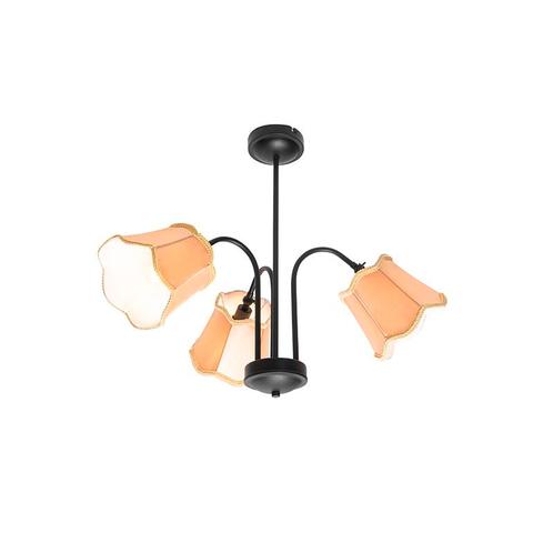 Klassieke plafondlamp zwart met lampenkap goud 3-lichts -, Huis en Inrichting, Lampen | Plafondlampen, Nieuw, Overige materialen