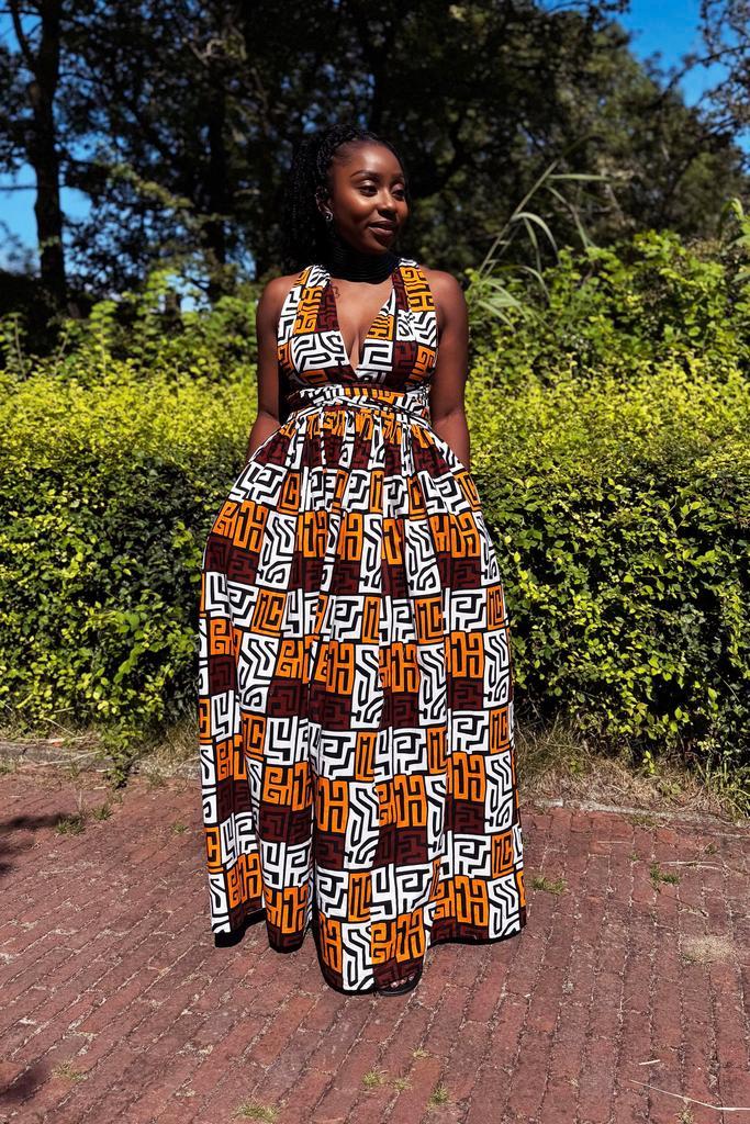 Afrikaanse print Infinity Multiway Maxi Jurk - Bruin & Geel-, Kleding | Dames, Rokken, Nieuw, Ophalen of Verzenden