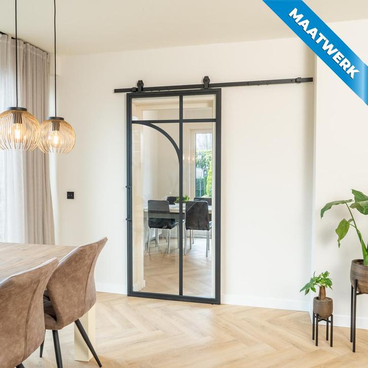 Stalen Schuifdeur Zwart 5 Vlaks rond Maatwerk Helder glas, Doe-het-zelf en Verbouw, Kozijnen en Schuifpuien, Nieuw, Inclusief glas