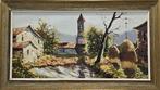 École Catalane (XX) - NO RESERVE - La tour et la rivière, Antiek en Kunst, Kunst | Schilderijen | Klassiek