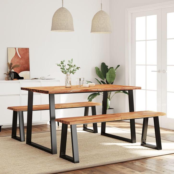 vidaXL 3-delige Eethoek met natuurlijke rand massief, Huis en Inrichting, Complete eetkamers, Nieuw, Verzenden