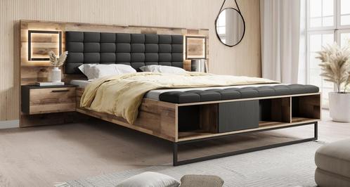 Tweepersoonsbed met 2 nachtkastjes | Eiken 160x200 | Met LED, Huis en Inrichting, Slaapkamer | Bedden, Nieuw, Tweepersoons, Verzenden