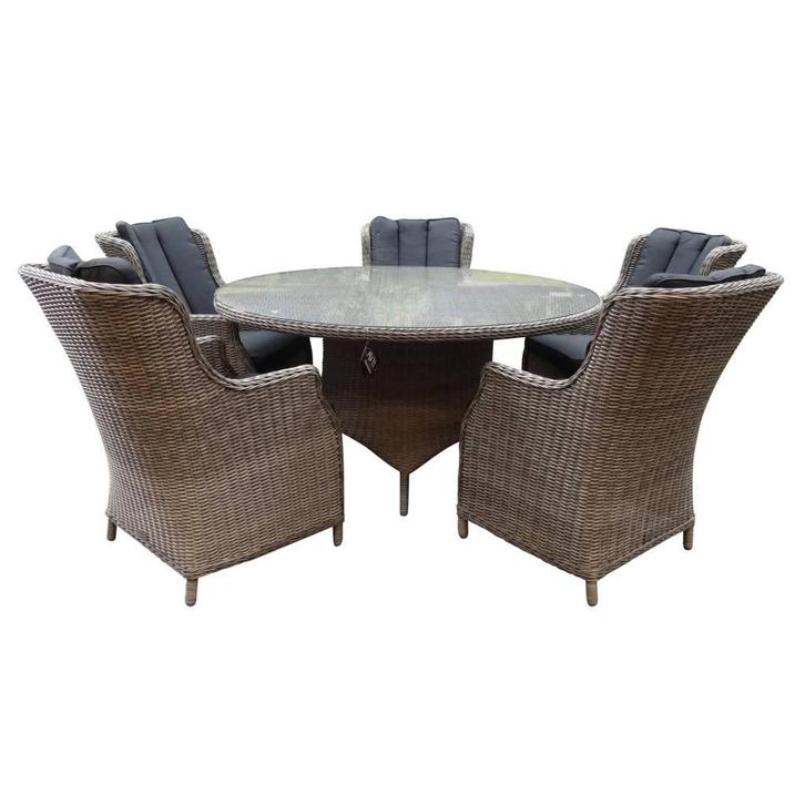 Riccione Darwin dining tuinset 150 cm rond 6-delig grijs, Tuin en Terras, Tuinsets en Loungesets, Nieuw, Wicker, Ophalen of Verzenden