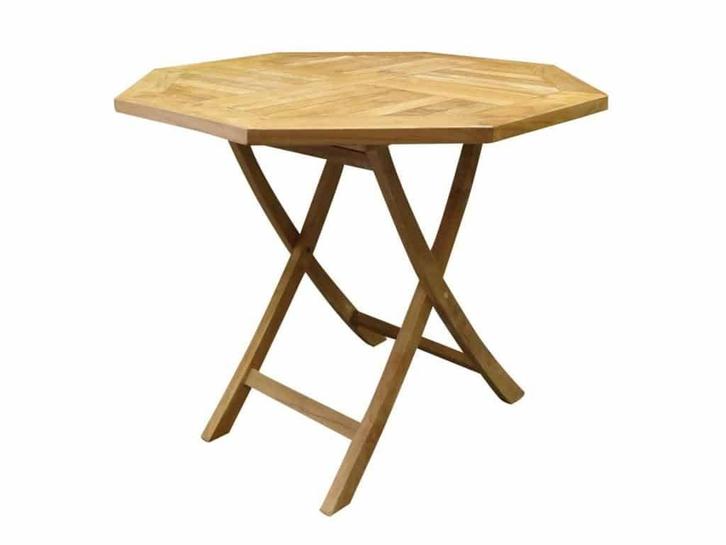 Klaptafel 90 cm achtkantig teak, Tuin en Terras, Tuintafels, Nieuw, Teakhout, Ophalen of Verzenden
