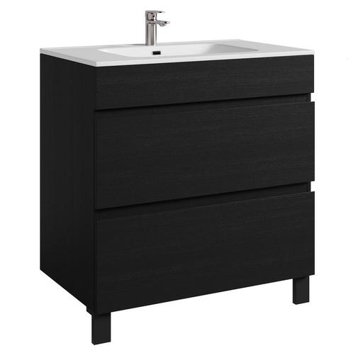 Badkamermeubel Set Milo 80 cm Zwart Hout Staand Badmeubel, Huis en Inrichting, Badkamer | Badkamermeubels, Nieuw, Wastafelkast