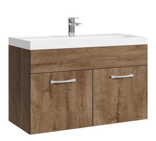 Badkamermeubel Set Paso 01 80 x 40 cm Bruin Eiken Badmeubel, Huis en Inrichting, Badkamer | Badkamermeubels, Nieuw, Wastafelkast