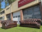 Bankstel CHESTERFIELD 3+2 zit banken bruin leer, Design, Zo goed als nieuw, Rechte bank, Leer