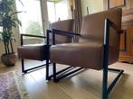 leren fauteuils met sledepoot - bruin leer - Echt leer, Ind, Nieuw, Ophalen of Verzenden, Industrieel, 50 tot 75 cm
