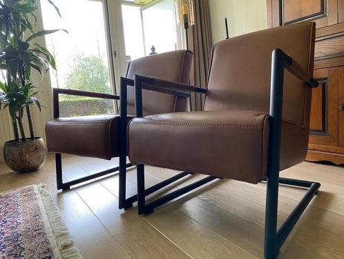 leren fauteuils met sledepoot - bruin leer - Echt leer, Ind, Huis en Inrichting, Fauteuils, 50 tot 75 cm, 75 tot 100 cm, Nieuw