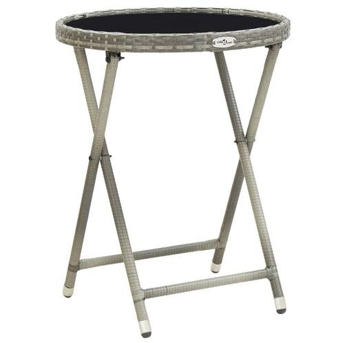 vidaXL Theetafel 60 cm poly rattan en gehard glas grijs, Tuin en Terras, Tuintafels, Nieuw, Verzenden