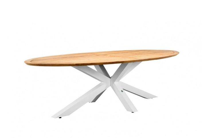 Suns Madre tuintafel matt white frame met ovaal teak blad, Tuin en Terras, Tuinsets en Loungesets, Ophalen of Verzenden