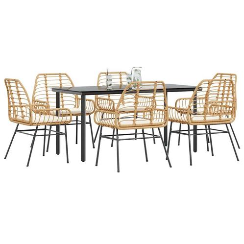 vidaXL 7-delige Tuinset met kussens poly rattan glas bruin, Tuin en Terras, Tuinsets en Loungesets, Tuinset, Nieuw, 6 zitplaatsen