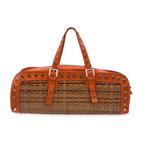 Fendi - Wicker and Orange Leather Studded Tote Handbag