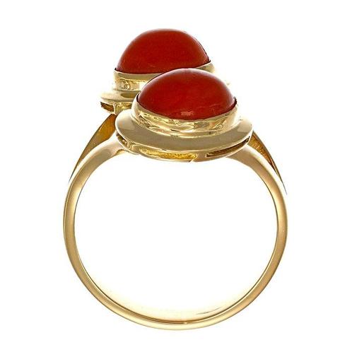 Ring - 18 karaat Geel goud Koraal, Sieraden, Tassen en Uiterlijk, Ringen