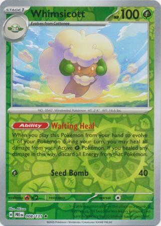 Whimsicott 008/131 reverse holo Prismatic Evolutions, Hobby en Vrije tijd, Verzamelkaartspellen | Pokémon, Losse kaart, Nieuw