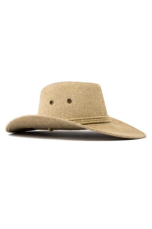 Cowboyhoed Taupe Flax Bruine Linnen Cowboy Western Hoed Vlec, Kleding | Heren, Carnavalskleding en Feestkleding, Nieuw, Overige maten