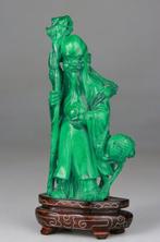 Statuet Sculptuur Shoulao - houten sokkel gebeeldhouwd -