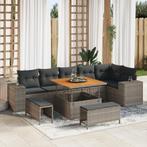 vidaXL 9-delige Tuinbankenset met kussens poly rattan acacia, Tuin en Terras, Verzenden, Nieuw, Rotan
