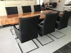 Set van 6 leren eetkamerstoelen met sledepoot - zwart leer, Overige kleuren, Nieuw, Leer, Ophalen of Verzenden