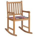 vidaXL Schommelstoel met rood geruit kussen massief teakhout, Verzenden, Nieuw, Hout