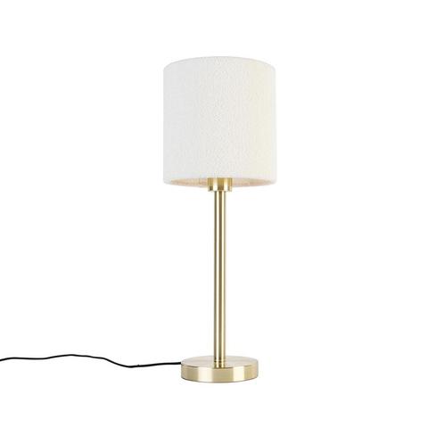 Klassieke tafellamp messing met boucle kap wit 20 cm -, Huis en Inrichting, Lampen | Tafellampen, Nieuw, Overige materialen, 50 tot 75 cm
